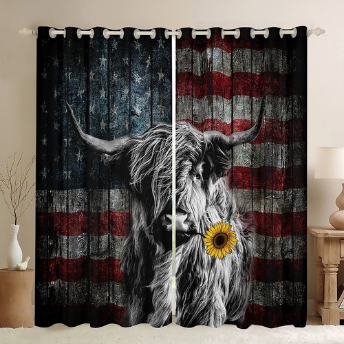 Feelyou Highland Cattle Window Curtains Bedroom Living Room Sunflower Highlan...