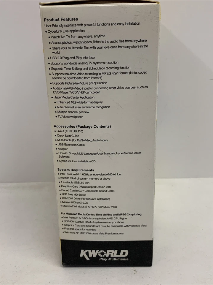 NEW SEALED BOX KWorld KW-IPTV UB110 PlusTV Live-Q IPTV Analog Tuner - Image 4 of 4