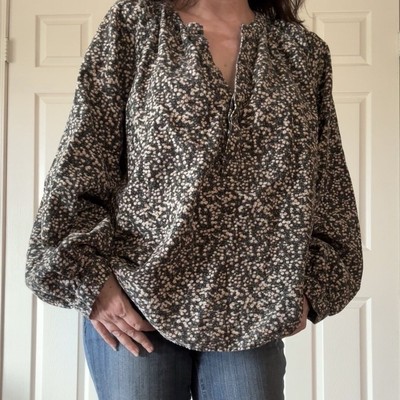 Universal Thread XL Floral Corduroy Peasant Top Boho Cottagecore Blouse Shirt