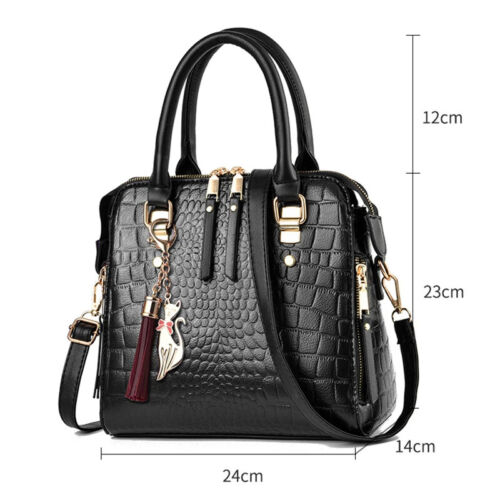 Handbag Luxury Crocodile Pattern Women PU Leather Tassel Shoulder Bag Lady Purse - Foto 1 di 25