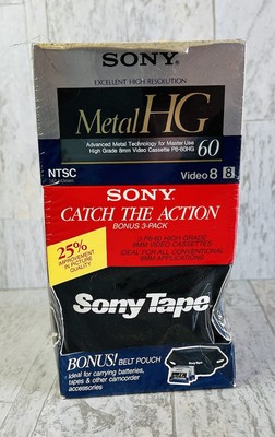 NEW Lot Of  3 Sony P6-60HG MetalHG 8mm Hi8 Video Cassette Tapes w/ Belt Pouch