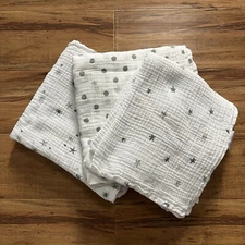 3 Aden Anais Baby Swaddling Blankets Gray White Polka Dot Star Print Unisex Set