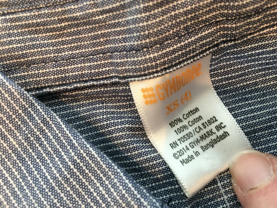 NOVA Camisa Social Gymboree Meninos XS 4 Chambray Azul e Branco Listra de Giz Manga Longa - Imagem 3 de 4
