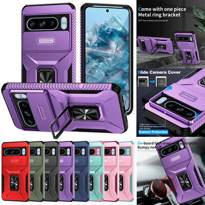 Luxury Clear For Google Pixel 9 Pro XL Case With Magnetic Kickstand, Compatible With MagSafe Adjustable Ring Holder Soft TPU Shockproof Non-Yellowing Case Cover For Google Pixel 9 Pro XL, Black