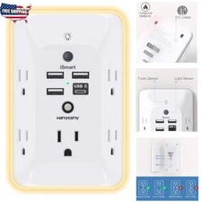 5 Outlet Extender Surge Protector Multi Plug Wall Adapter USB Charger Ports With