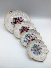 Vintage Porcelain Leaf Floral Painted Four Nesting Trinket/Candy Dishes - Japan