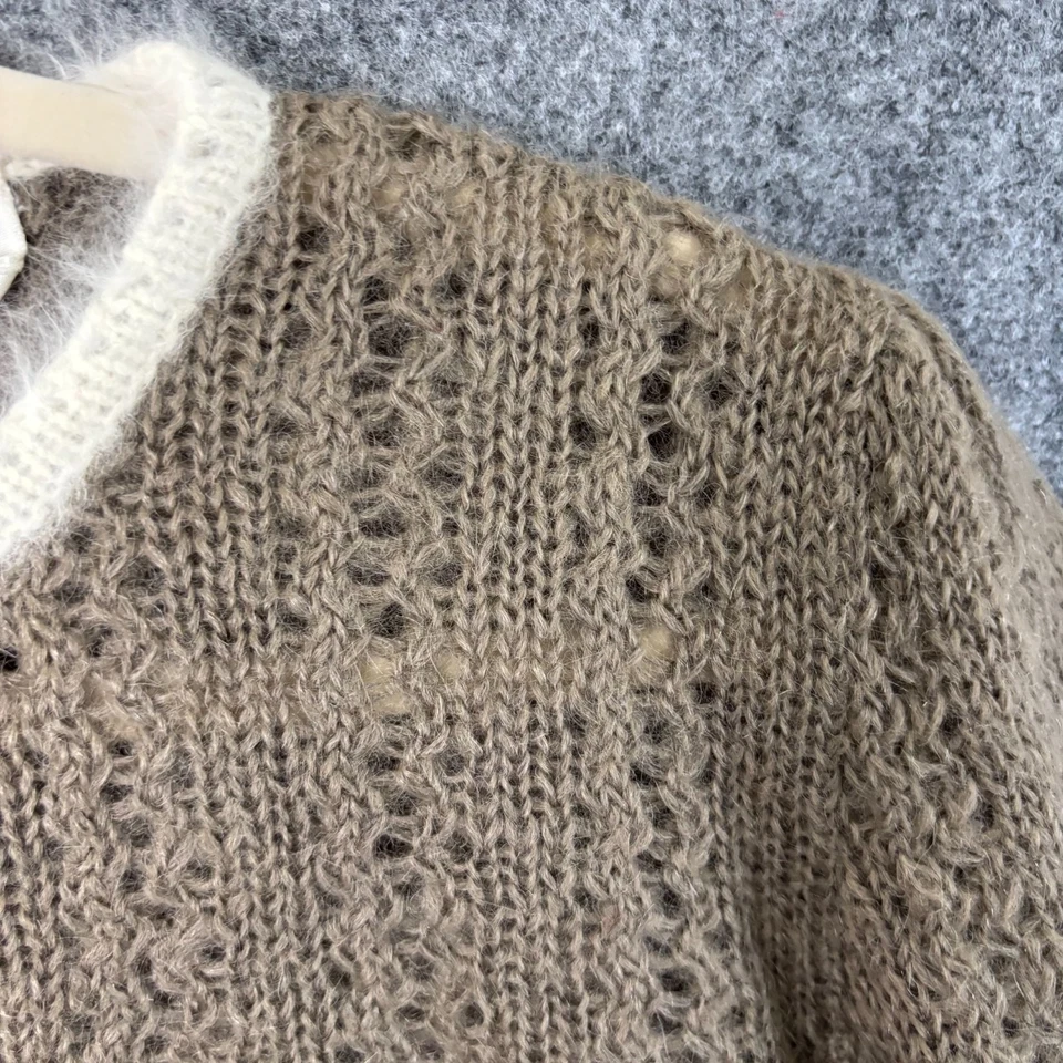 Suéter Vintage Bloomingdales Mujer Beige Mohair Angora Cabello de Conejo Se Ajusta Mediano Foto 3 de 4
