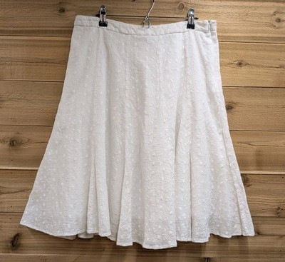 GNW White Eyelet Skirt Women's 10 Cotton A-Line Midi Boho Cottagecore Coquette