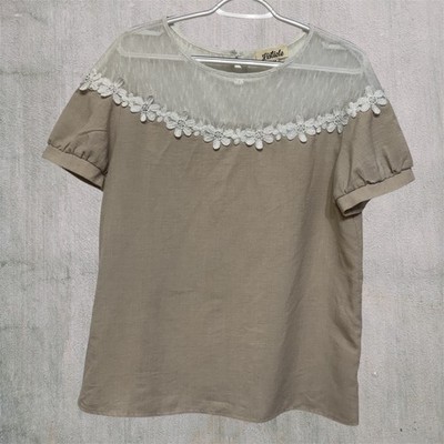 Listicle Anthropologie L Women Blouse Lace Beige Versatile Boho Chic Style Trend