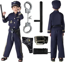 Police Costume for Kids, 8PCS Deluxe Cop Officer Outfit with Toy Accessories, Ha