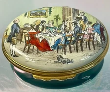 Halcyon Days Enamel Trinket Box Oval Christmas Dinner 1980 Limited Ed 249/366