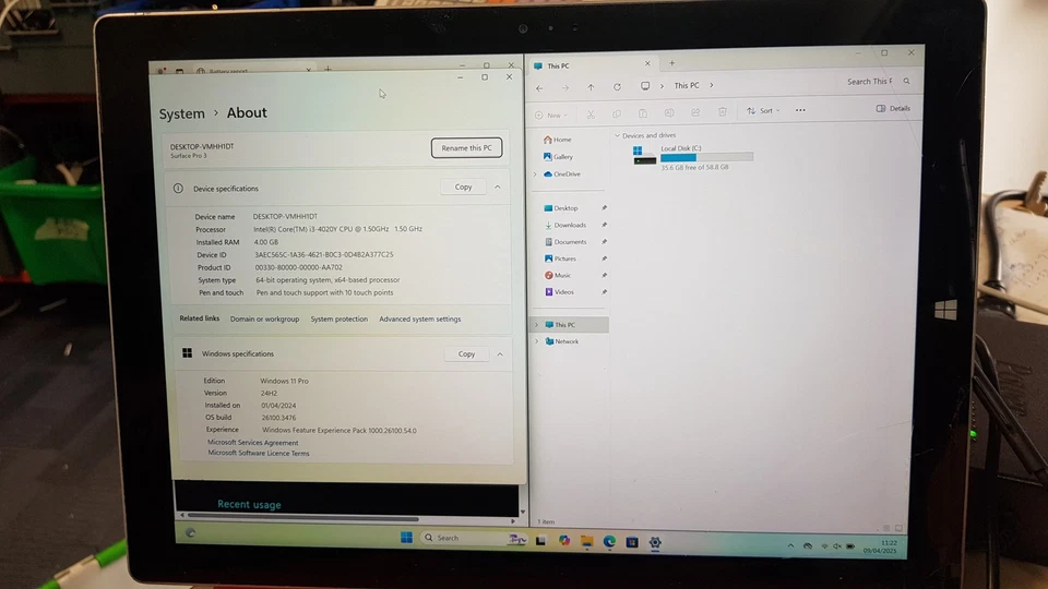 READ!! Microsoft 1631 Surface Pro 3 12" Laptop Intel Core i3-4020Y 4GB 64GB SSD - Image 3 of 4