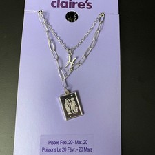 NWT Claires Silver Pisces Zodiac Layered Set of 2 Necklaces February March Gift
