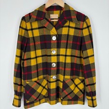 VTG 50s Pendleton Womens 49er Wool Plaid Button Front Jacket Sz M Yellow Plaid