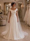 2110 SUZANNE NEVILLE Fits Size 8 Duchess Satin Removable Collar Wedding Dress