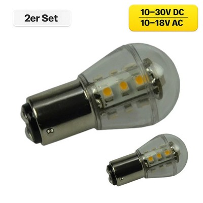 Bay15d LED 12V 24V Warmweiß 2700K 1,6W 2er Set   140lm 360°