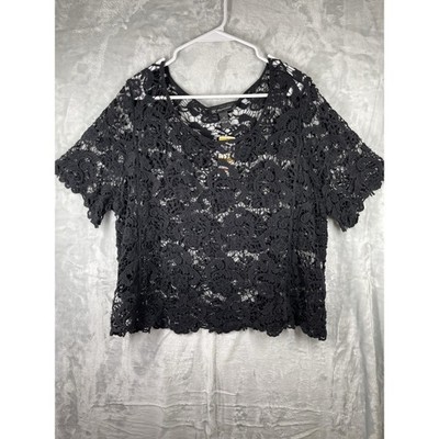 INC International Concepts NWT Women's Sz 3X Short Sleeve Ret.  $ 89 Lace Blk