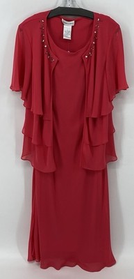 Drapers & Damons Preowned Womens 2 Piece Dress & Jacket Pinkish Red Size 16