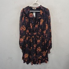 ULLA JOHNSON Adara Ruffled Floral Silk Chiffon Mini Dress Loose Fit Size 16