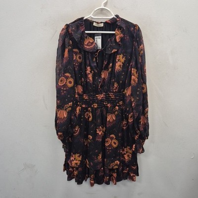 ULLA JOHNSON Adara Rüschen Blumen Seide Chiffon Mini Kleid Lockere Passform Größe 16