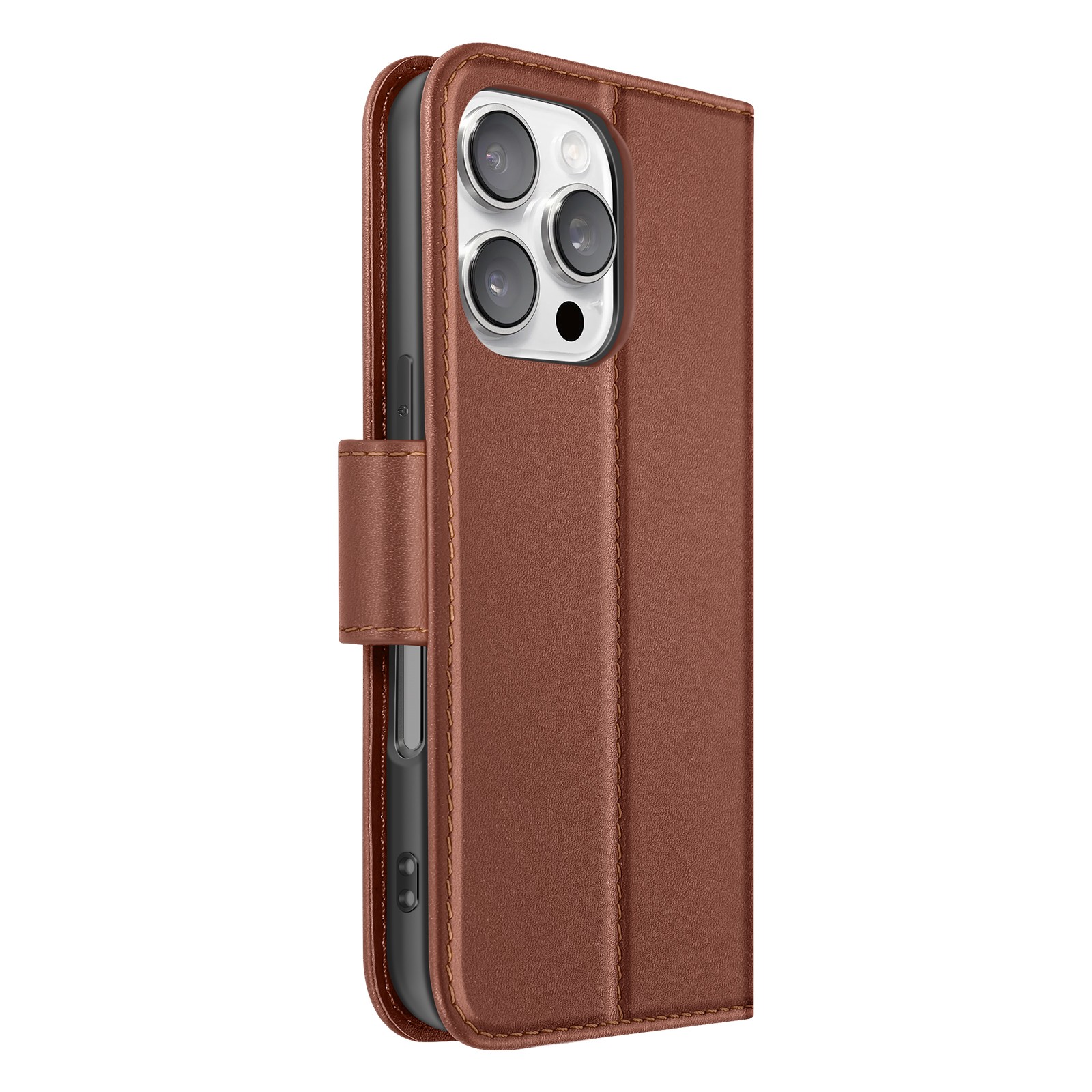 Étui iPhone 16 Pro en cuir véritable marron Avizar style portefeuille