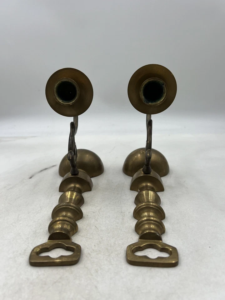 Vintage Brass Wall Sconces Pair Ornate Candle Holders 11in Colonial Revival - Image 3 of 4