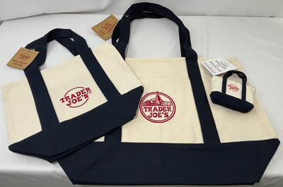 #ad Trader Joe#x27;s Navy Canvas TOTE Bags Set of 3 Micro Mini and Large NWT $44.98