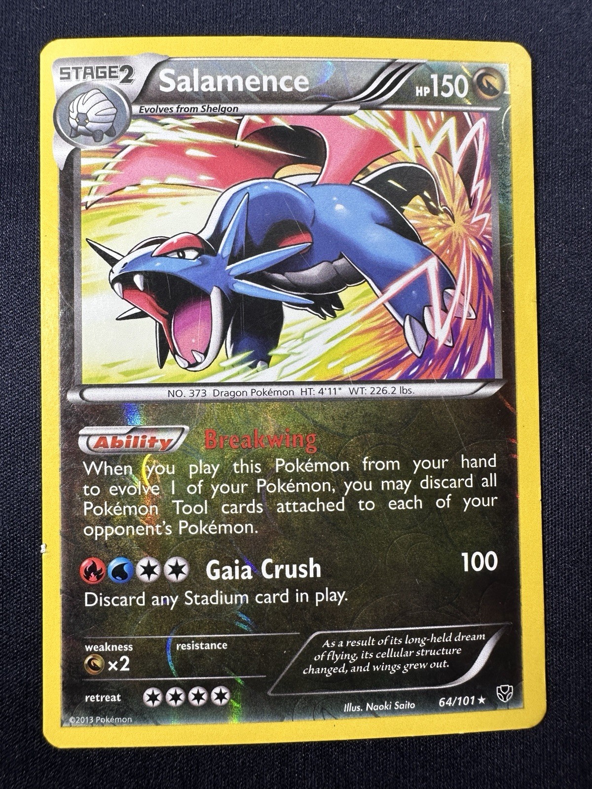 2013 Pokemon Black & White Plasma Blast Salamence Reverse Holo #64/101 LP B
