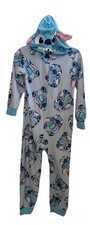Disney Stich Girls Large 10/12 Pajamas One Piece Hooded Suit Sleepwear Zip Up