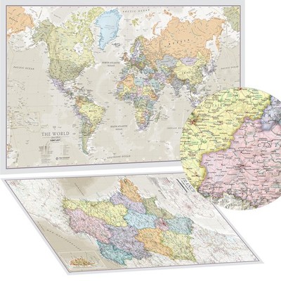 Weltkarte Stil Poster Classic + Karte von Frankreich als Bonus - Plastifiziert
