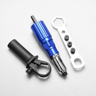 Electric Drill Rivet Gun Adapter 3/32-3/16 Pop Rivet Set 4 Nozzles 1/4 Hex Shank