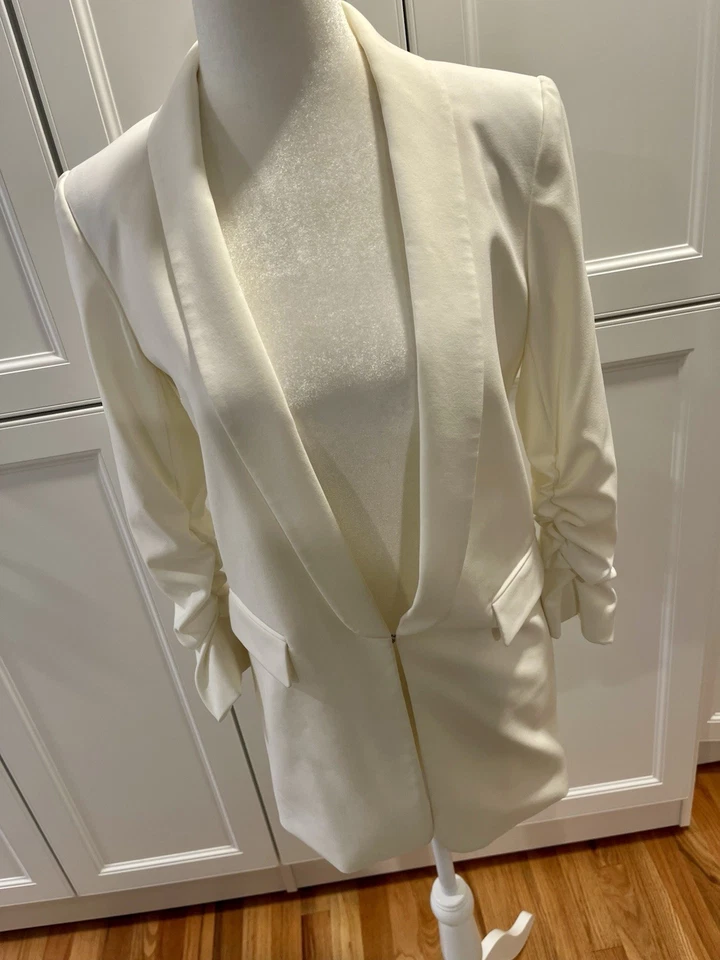 Blazer para mujer Gianni Bini blanco brazo holgado talla 0 chaqueta manga 3/4 frente abierto Foto 2 de 4
