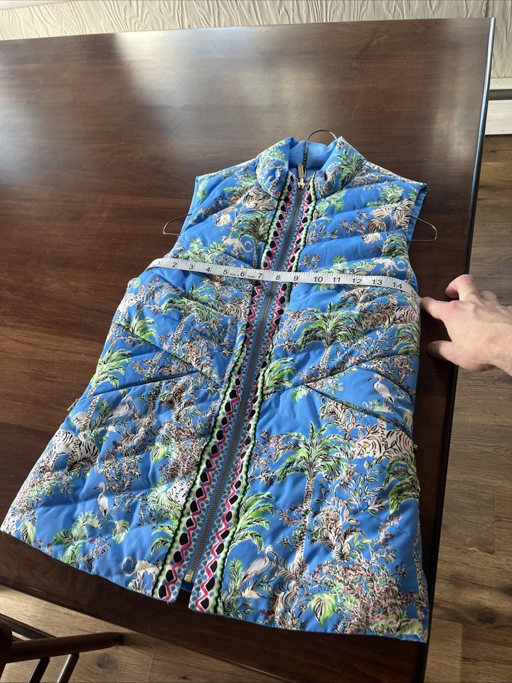 Chaleco Lilly Pulitzer Mujer XS Puffer Azul Deanne Reversible Cardo Tigre Reina Foto 2 de 4