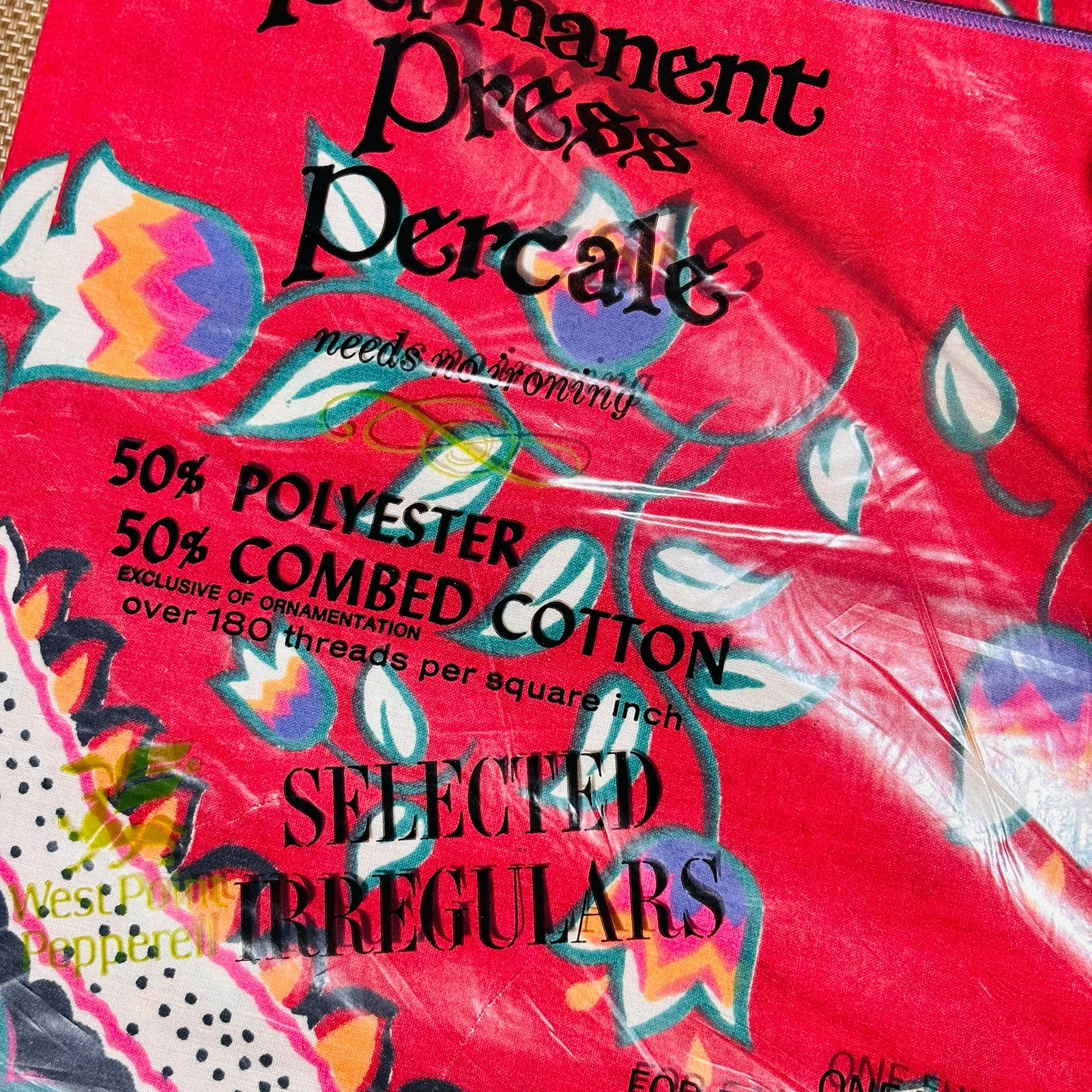 VTG West Point Pepperell Permanent Press Percale FULL Flat Sheet Floral Boho