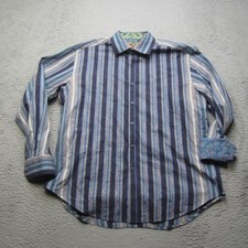 Robert Graham Shirt Mens XL Blue Striped Button Down Long Sleeve Flip Cuff