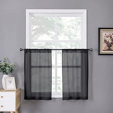 Short Sheer Tier Curtains Linen Textured Half Kitchen Curtain Sheers Light