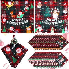 Buryeah 24 Pc Christmas Cloth Napkins 20 x 20 Inch Square Polyester Table Napkin