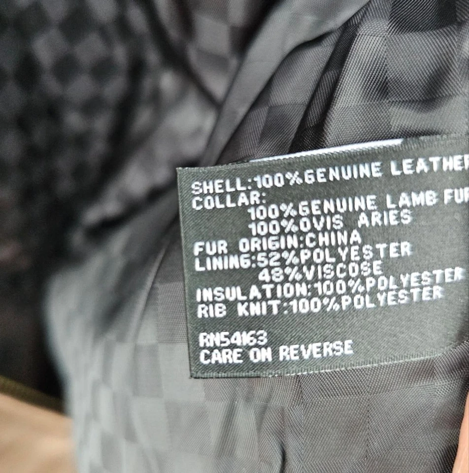 Chaqueta de cuero real marrón rara para hombre con cuello de piel de cordero real aviador grande Foto 4 de 4