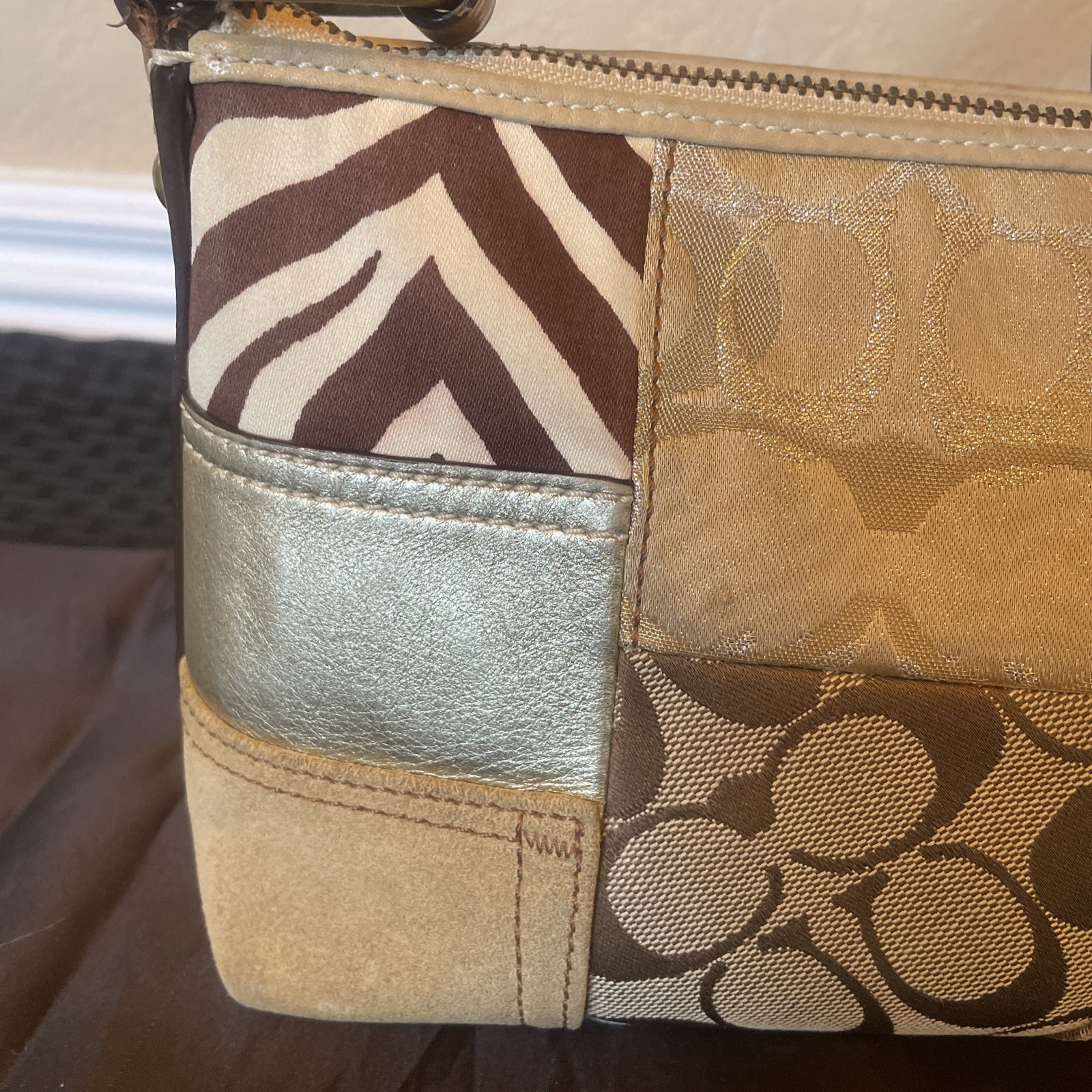 Vtg Coach Brown Gold Patchwork Monogram Animal Pr… - image 15