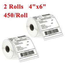 2Rolls 4"x6" Direct Thermal Shipping Labels 450/Roll for Zebra ZP450 Eltron 2844