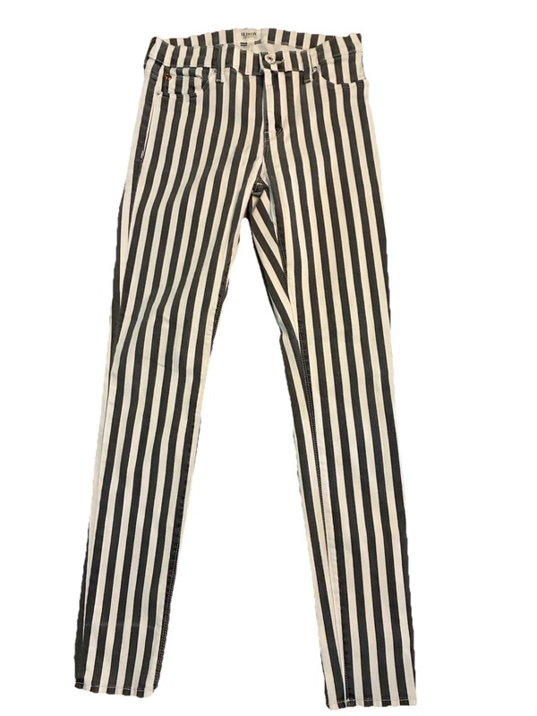 Hudson striped gray white skinny jean 26  size 2 4 mid rise zip pockets stretch