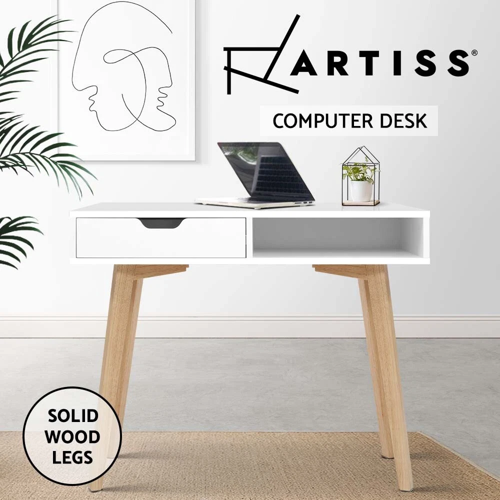 Minimalist white desk with drawers deals