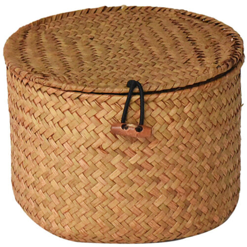 Small Rattan Woven Storage Basket with Lid for Snacks and Sundries - Foto 1 di 12