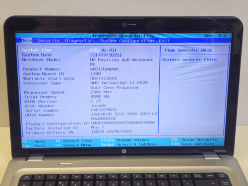 HP Pavilion dv6-3023CA 15.6" Turion II P520 + 4GB + 500GB Windows 7 Home TESTED - Picture 16 of 16