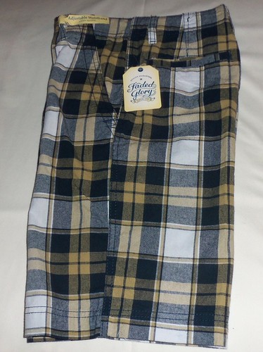 NWT Boys Faded Glory Navy Tan Plaid Bermuda Shorts Size 8