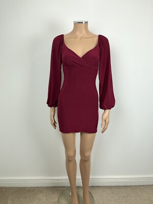 Femme Luxe Burgundy Red Slinky Jersey Wrap Volume Sleeve Bodycon Mini Dress Uk 8 | eBay UK Femme Luxe Burgundy Red Slinky Jersey Wrap Volume Sleeve Bodycon Mini Dress Uk 8 | eBay UK