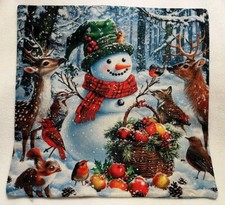 Snowman Woodland Animal Deer Fox Christmas Throw Pillow Cover Holiday Home Decor