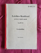 manuel : AUTO UNION DKW type RT 125 Ersatzteilliste 1942 / reprint