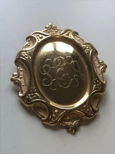 Vintage Oval Gold Tone Framed Monogrammed Dress or Scarf Clip
