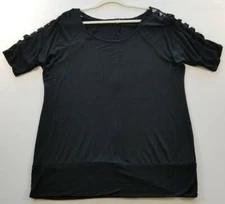 Naif Blouse Women's 1X Plus Black Scoopneck Short Cutout Sleeves Casual Stretch